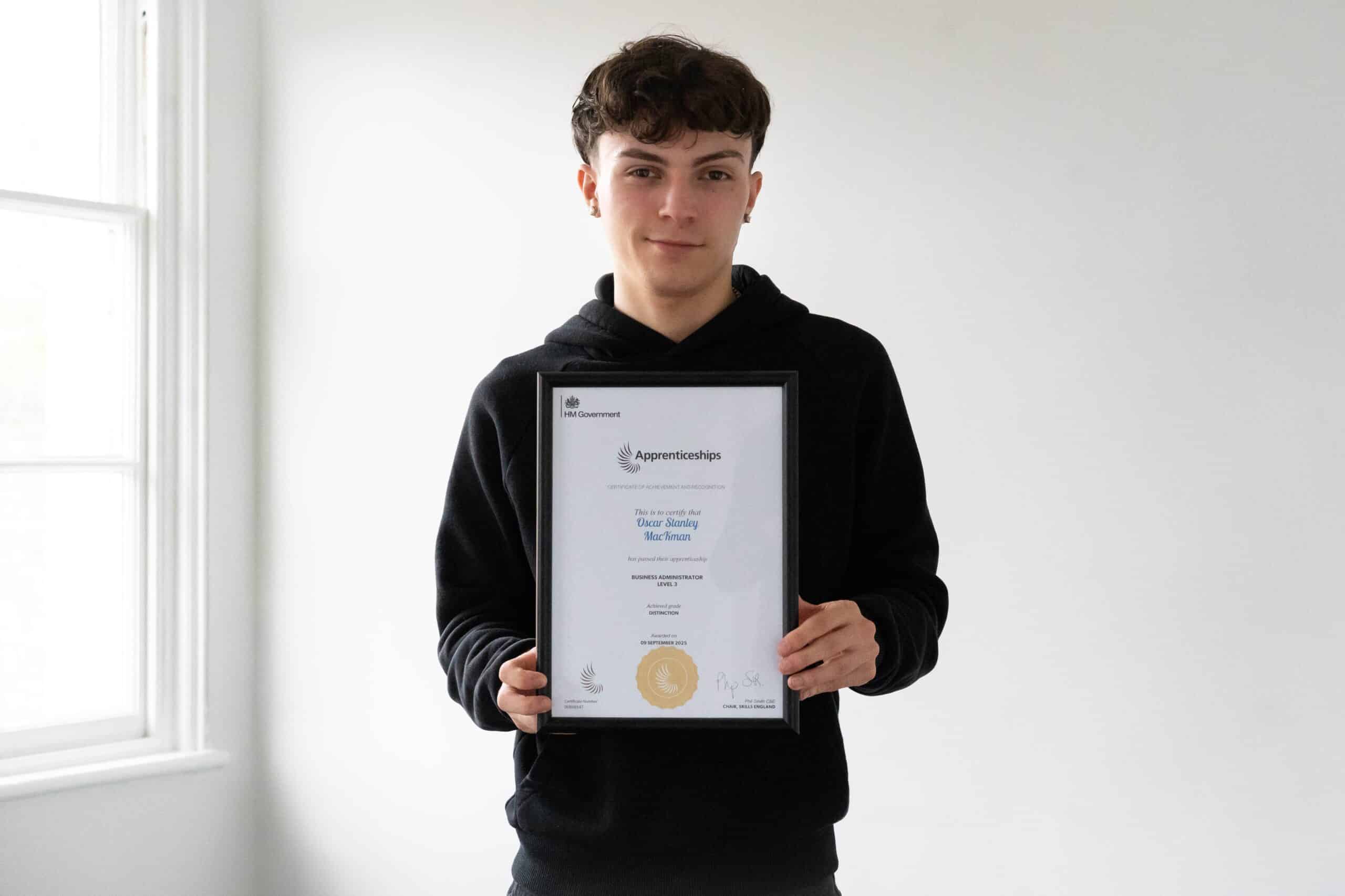 Oscar Achieves Distinction in Business Administration Apprenticeship Oscar Achieves Distinction in Business Administration Apprenticeship